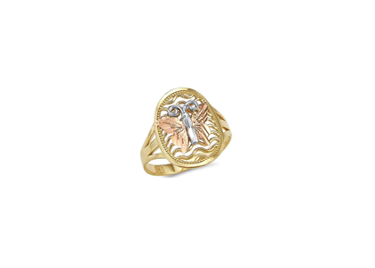 Three Tone Plated Butterfly Filigree Ring